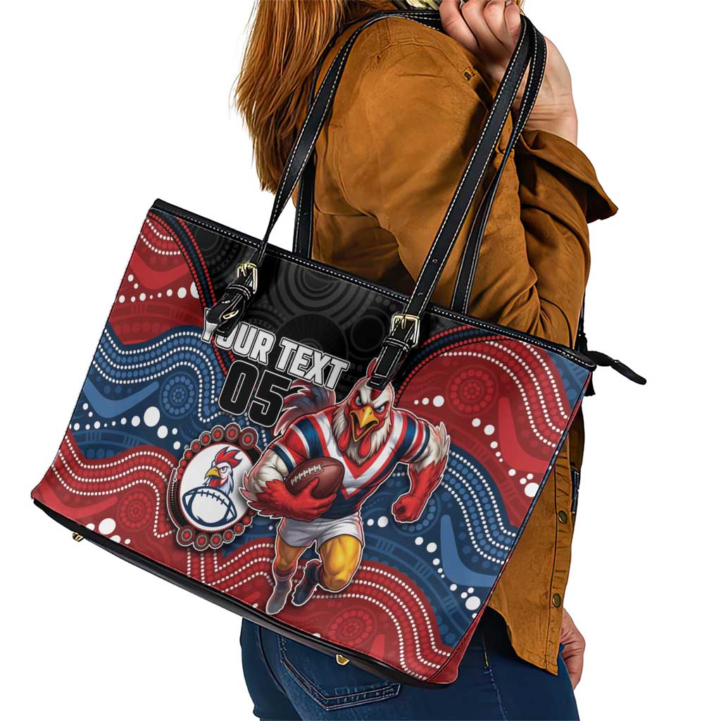 Custom Roosters Leather Tote Bag Chicken Mascot With Aboriginal Indigenous