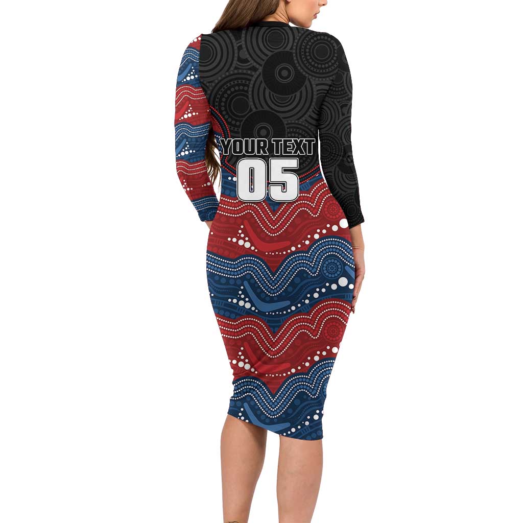 Custom Roosters Long Sleeve Bodycon Dress Chicken Mascot With Aboriginal Indigenous