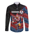 Custom Roosters Long Sleeve Button Shirt Chicken Mascot With Aboriginal Indigenous
