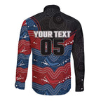 Custom Roosters Long Sleeve Button Shirt Chicken Mascot With Aboriginal Indigenous
