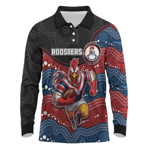 Custom Roosters Long Sleeve Polo Shirt Chicken Mascot With Aboriginal Indigenous
