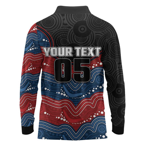 Custom Roosters Long Sleeve Polo Shirt Chicken Mascot With Aboriginal Indigenous