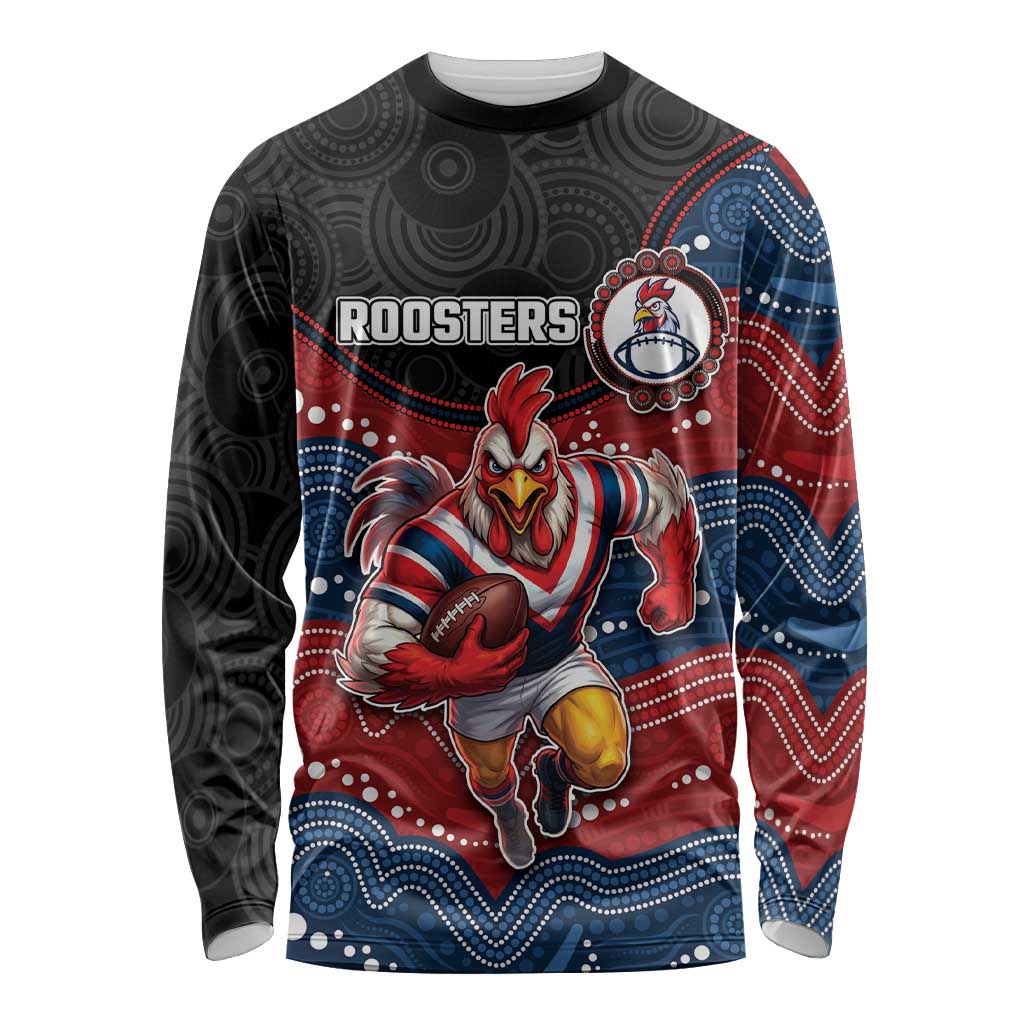 Custom Roosters Long Sleeve Shirt Chicken Mascot With Aboriginal Indigenous