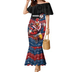 Custom Roosters Mermaid Dress Chicken Mascot With Aboriginal Indigenous