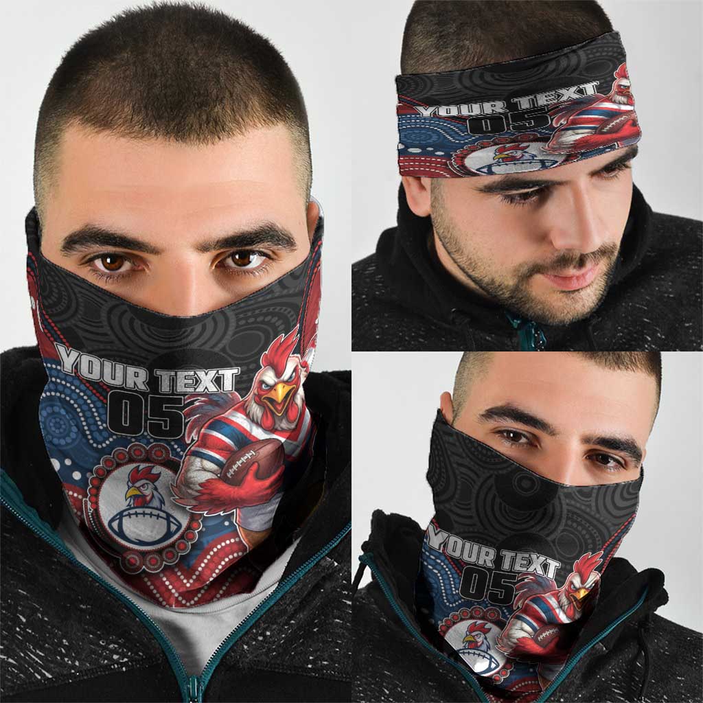 Custom Roosters Neck Gaiter Chicken Mascot With Aboriginal Indigenous