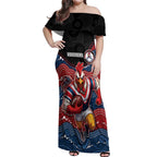 Custom Roosters Off Shoulder Maxi Dress Chicken Mascot With Aboriginal Indigenous