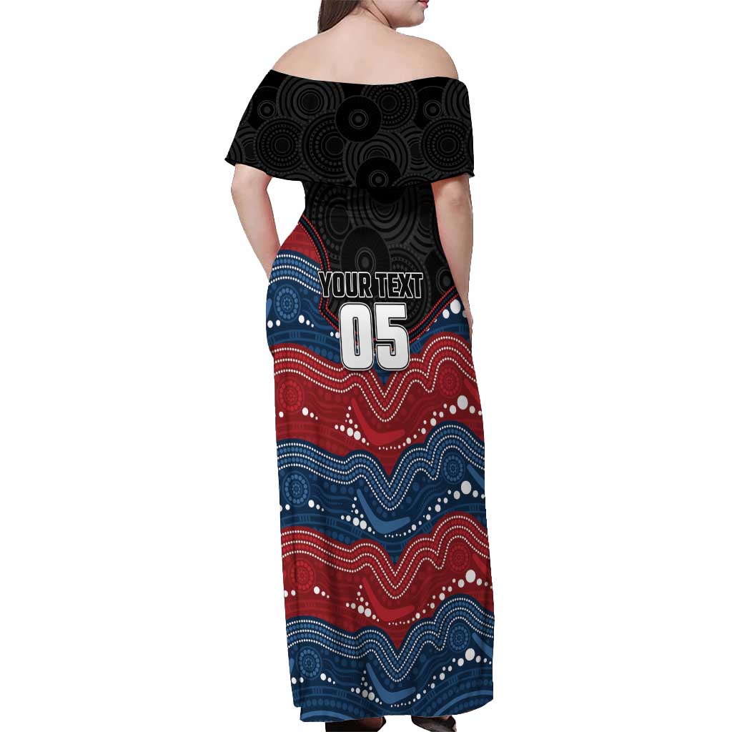 Custom Roosters Off Shoulder Maxi Dress Chicken Mascot With Aboriginal Indigenous