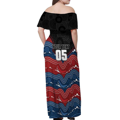 Custom Roosters Off Shoulder Maxi Dress Chicken Mascot With Aboriginal Indigenous