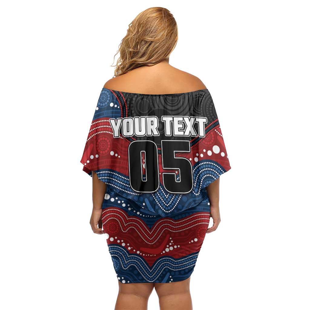 Custom Roosters Off Shoulder Short Dress Chicken Mascot With Aboriginal Indigenous