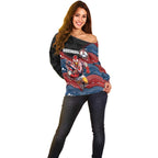 Custom Roosters Off Shoulder Sweater Chicken Mascot With Aboriginal Indigenous
