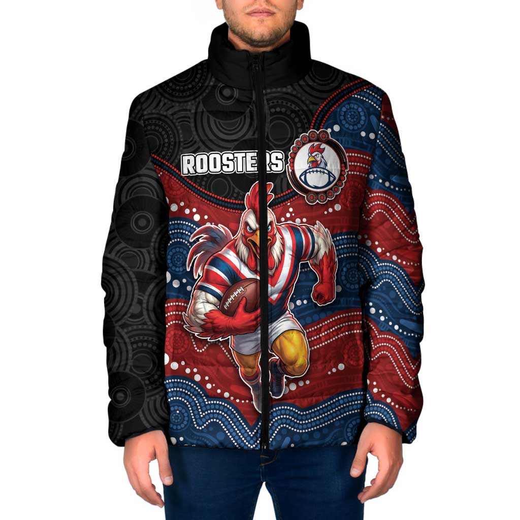 Custom Roosters Padded Jacket Chicken Mascot With Aboriginal Indigenous