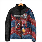 Custom Roosters Padded Jacket Chicken Mascot With Aboriginal Indigenous