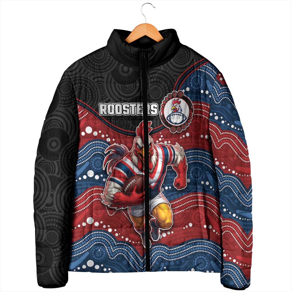 Custom Roosters Padded Jacket Chicken Mascot With Aboriginal Indigenous