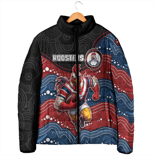 Custom Roosters Padded Jacket Chicken Mascot With Aboriginal Indigenous