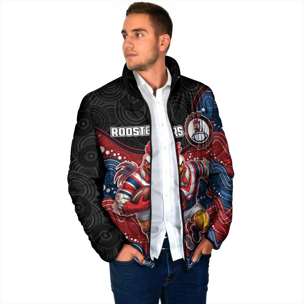 Custom Roosters Padded Jacket Chicken Mascot With Aboriginal Indigenous