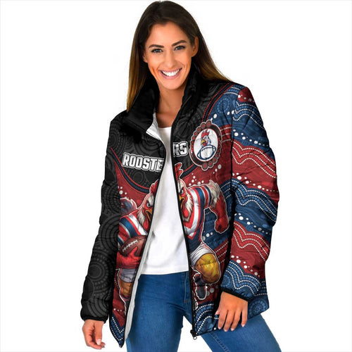 Custom Roosters Padded Jacket Chicken Mascot With Aboriginal Indigenous