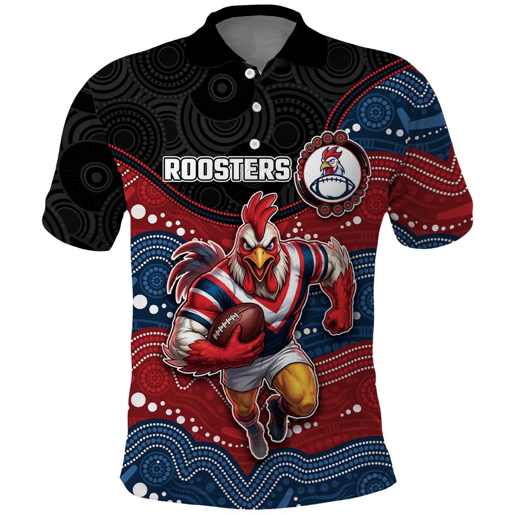 Custom Roosters Polo Shirt Chicken Mascot With Aboriginal Indigenous