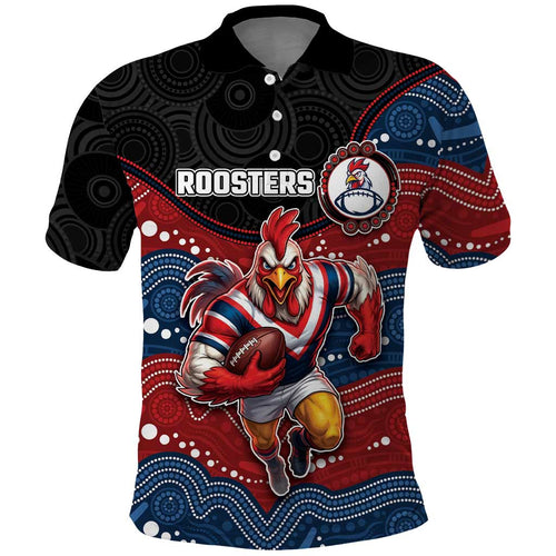 Custom Roosters Polo Shirt Chicken Mascot With Aboriginal Indigenous