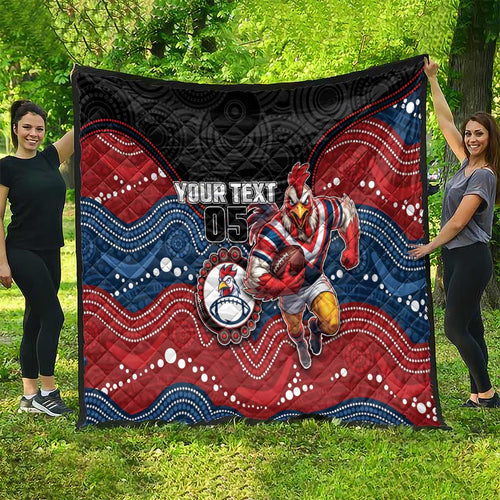 Custom Roosters Quilt Chicken Mascot With Aboriginal Indigenous