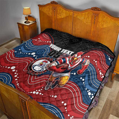 Custom Roosters Quilt Chicken Mascot With Aboriginal Indigenous