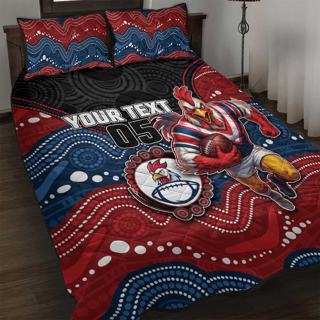 Custom Roosters Quilt Bed Set Chicken Mascot With Aboriginal Indigenous