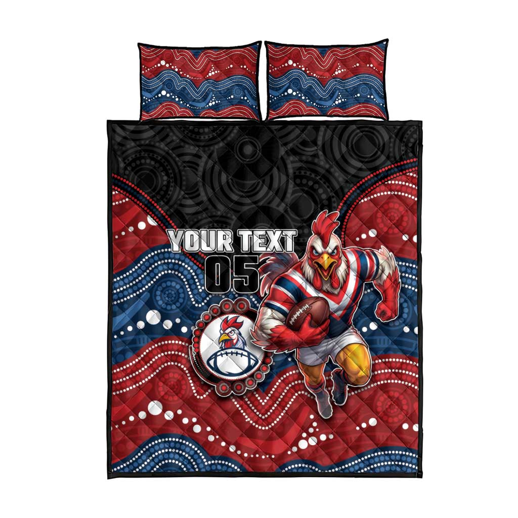Custom Roosters Quilt Bed Set Chicken Mascot With Aboriginal Indigenous