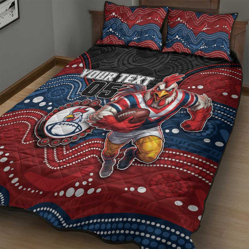 Custom Roosters Quilt Bed Set Chicken Mascot With Aboriginal Indigenous