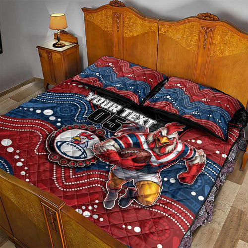 Custom Roosters Quilt Bed Set Chicken Mascot With Aboriginal Indigenous