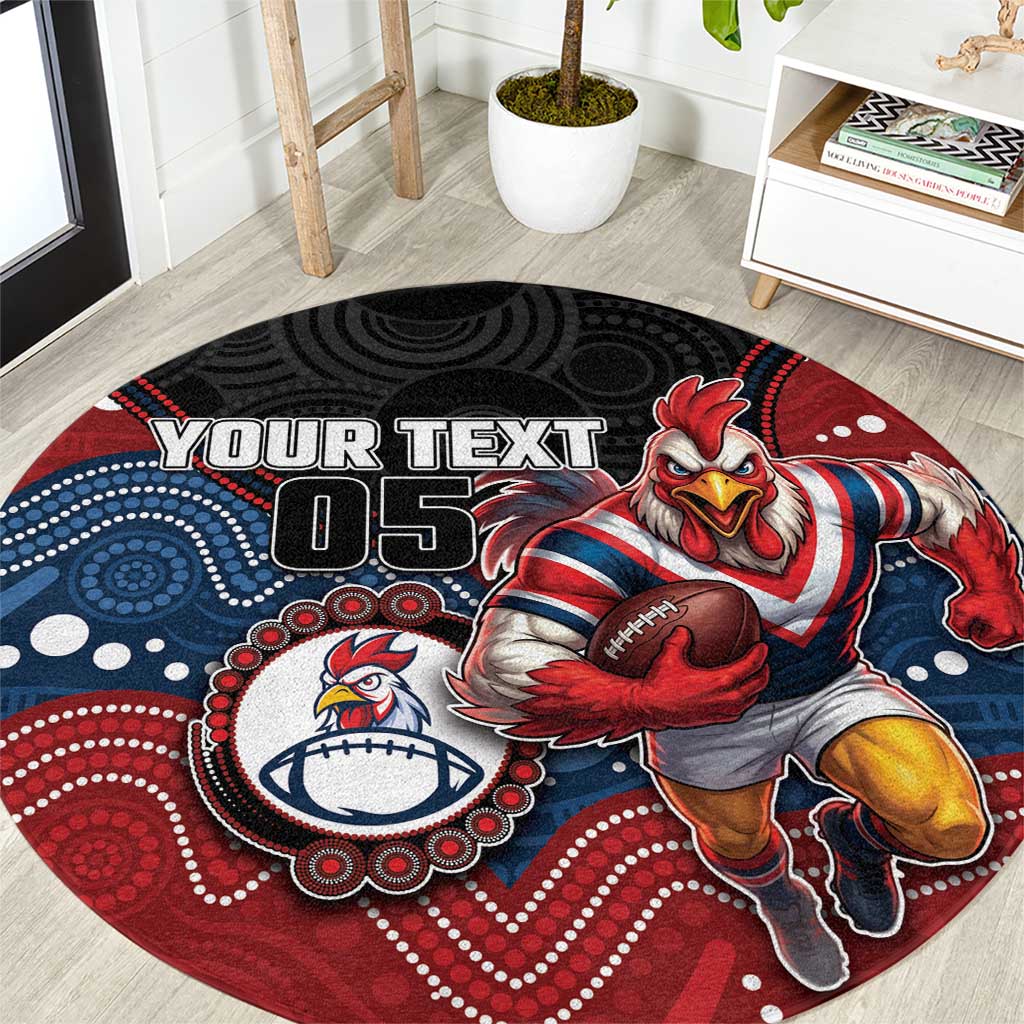 Custom Roosters Round Carpet Chicken Mascot With Aboriginal Indigenous