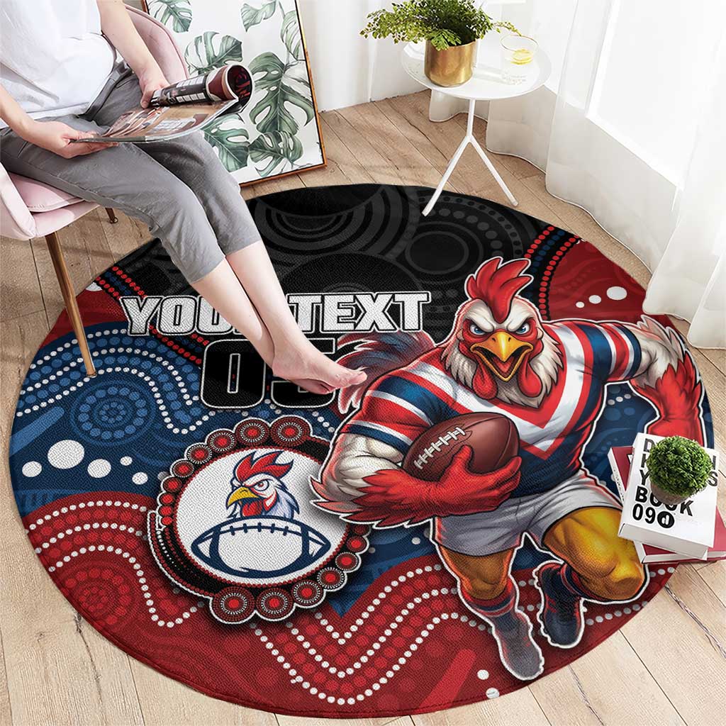 Custom Roosters Round Carpet Chicken Mascot With Aboriginal Indigenous