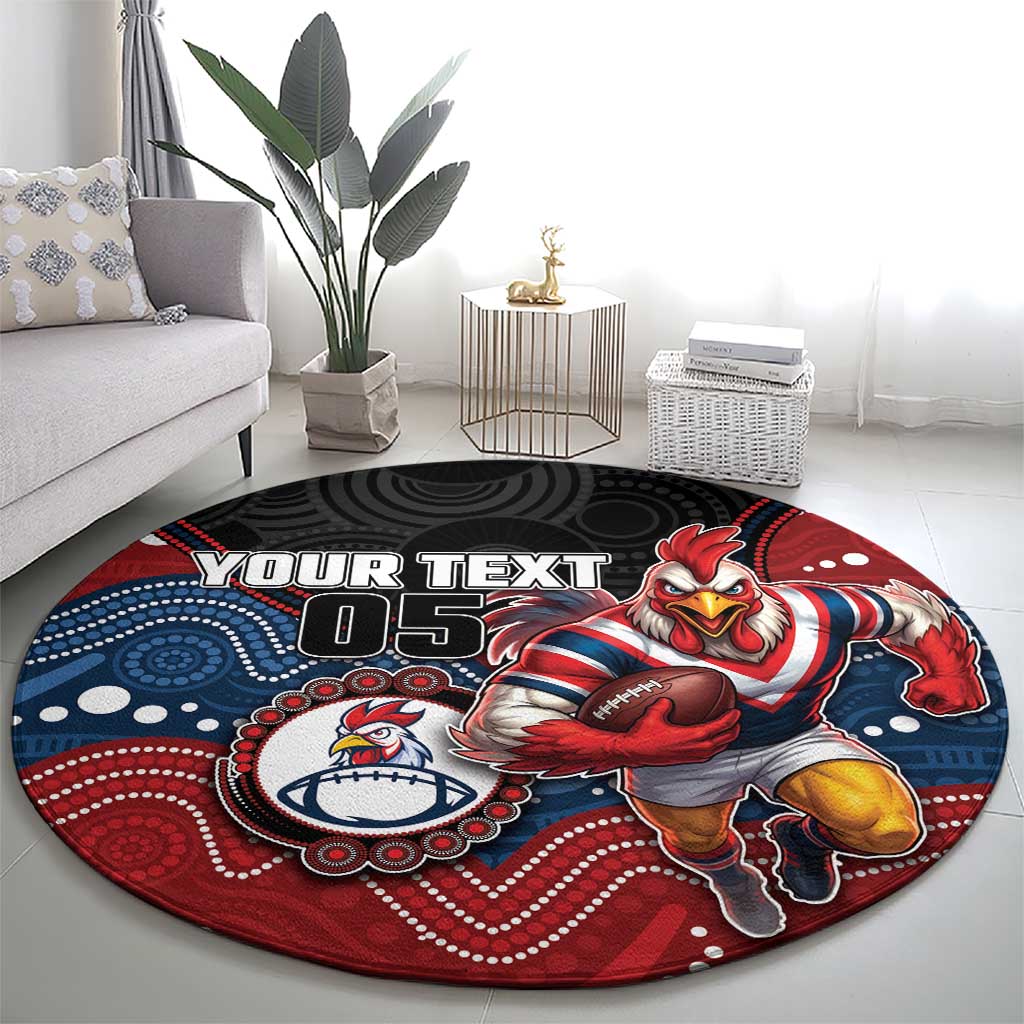 Custom Roosters Round Carpet Chicken Mascot With Aboriginal Indigenous