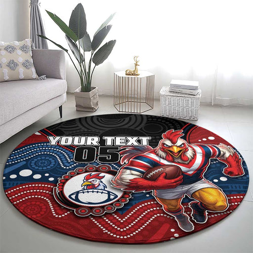 Custom Roosters Round Carpet Chicken Mascot With Aboriginal Indigenous