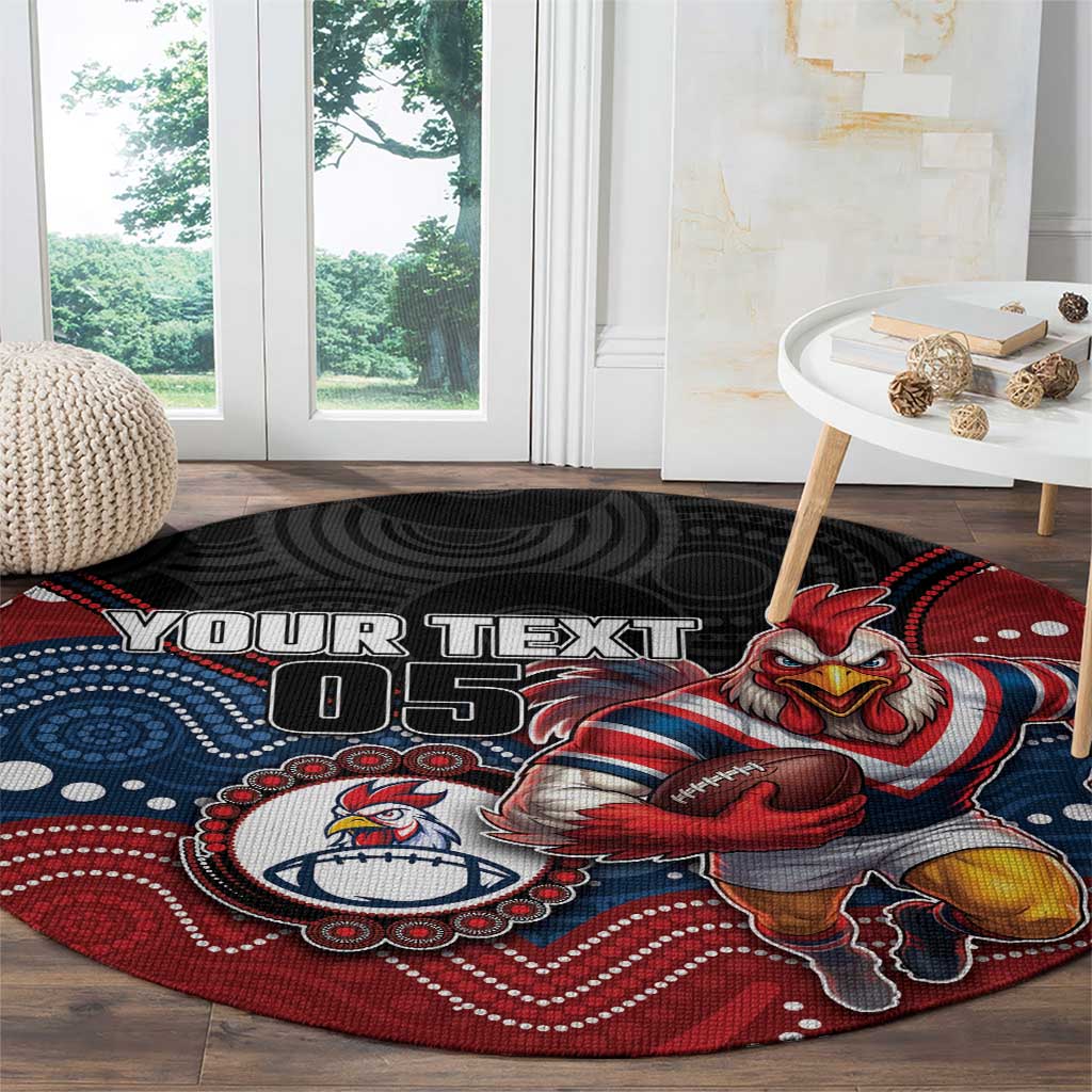 Custom Roosters Round Carpet Chicken Mascot With Aboriginal Indigenous