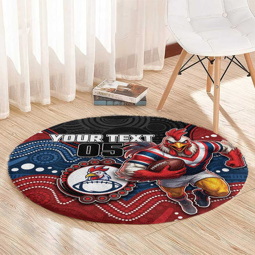 Custom Roosters Round Carpet Chicken Mascot With Aboriginal Indigenous