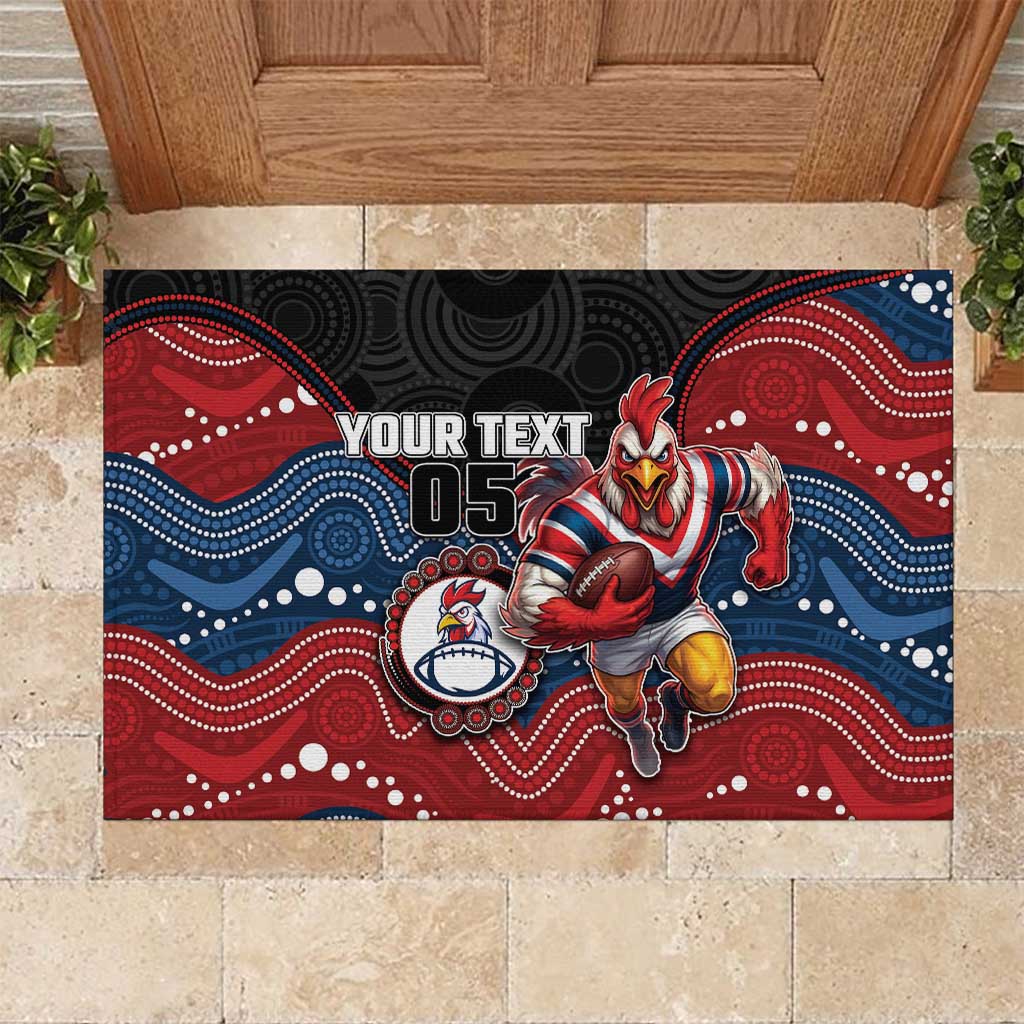 Custom Roosters Rubber Doormat Chicken Mascot With Aboriginal Indigenous