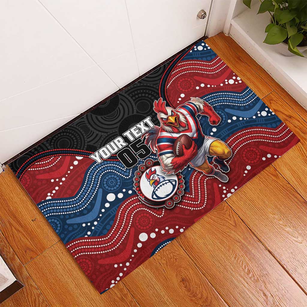 Custom Roosters Rubber Doormat Chicken Mascot With Aboriginal Indigenous