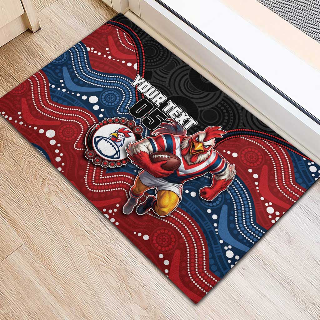 Custom Roosters Rubber Doormat Chicken Mascot With Aboriginal Indigenous