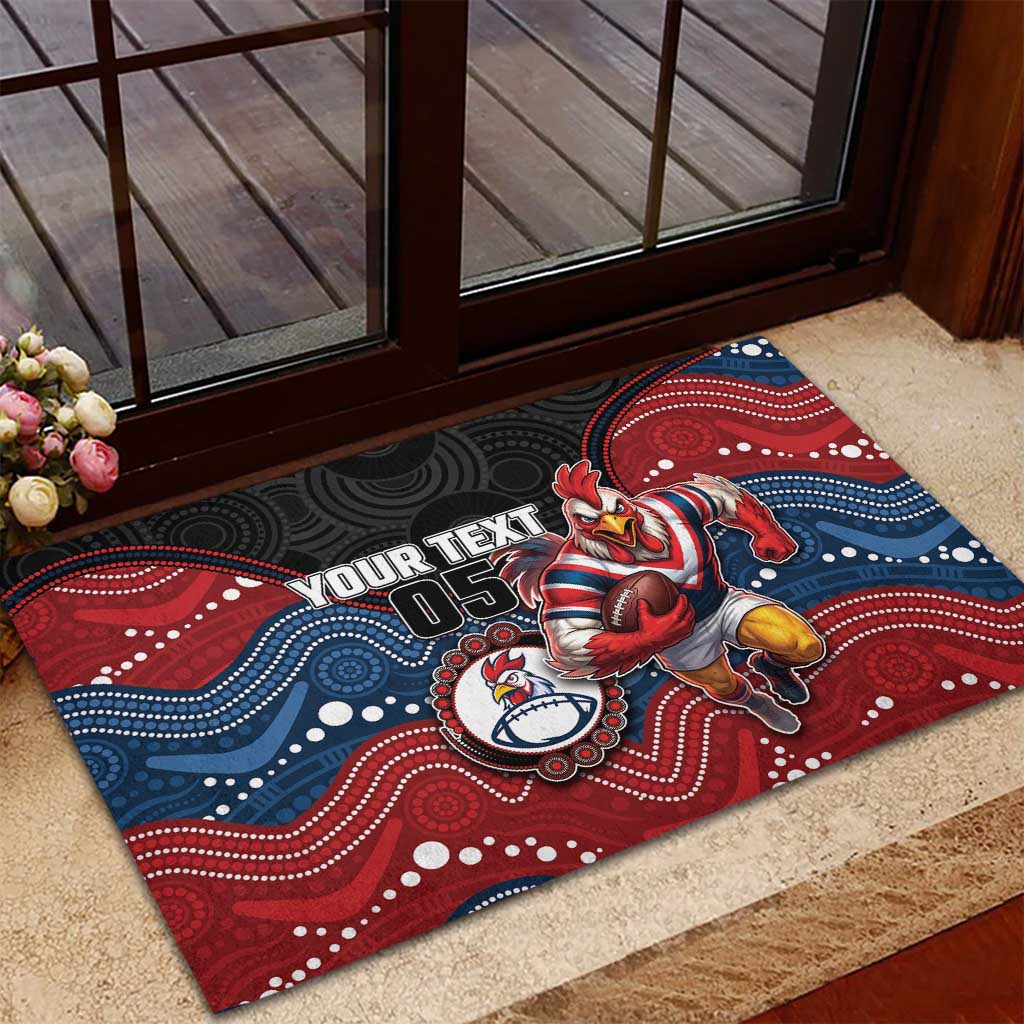 Custom Roosters Rubber Doormat Chicken Mascot With Aboriginal Indigenous