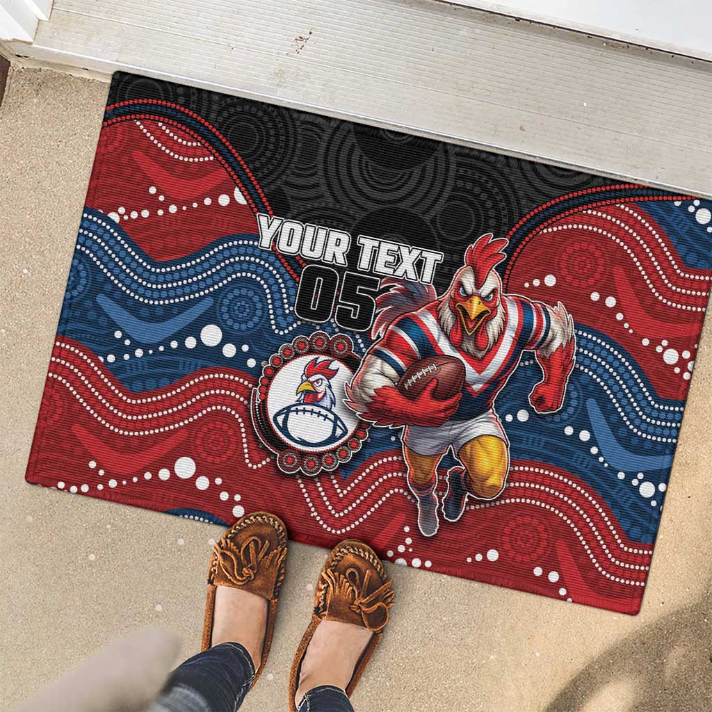 Custom Roosters Rubber Doormat Chicken Mascot With Aboriginal Indigenous