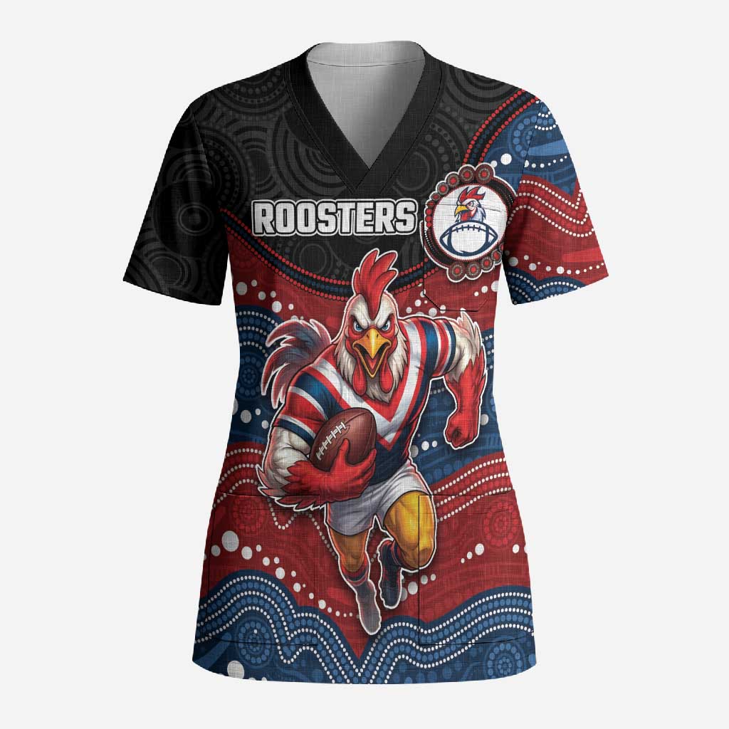Custom Roosters Scrub Top Chicken Mascot With Aboriginal Indigenous