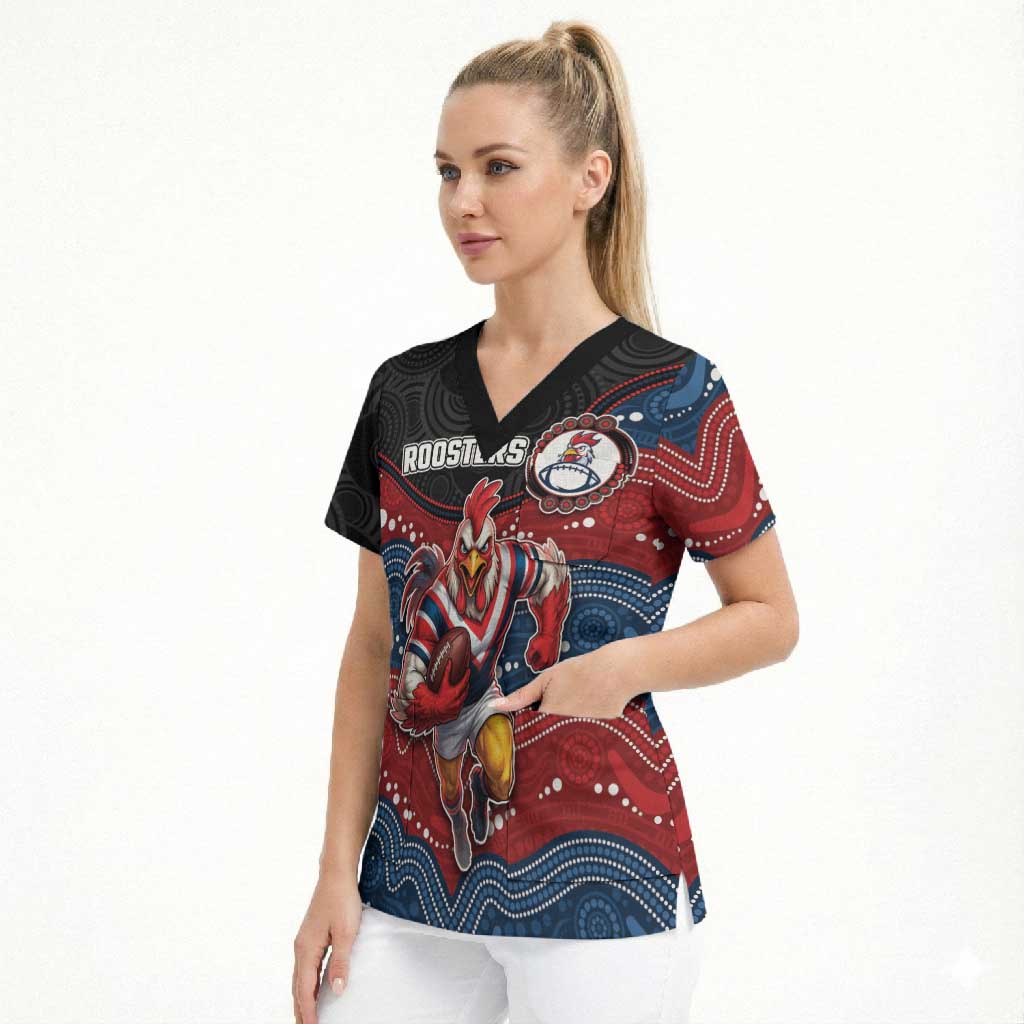 Custom Roosters Scrub Top Chicken Mascot With Aboriginal Indigenous