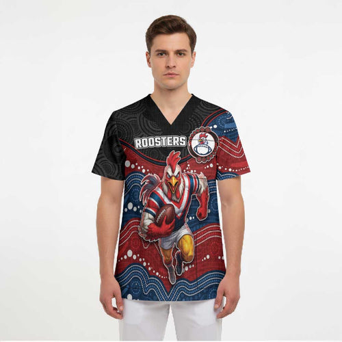 Custom Roosters Scrub Top Chicken Mascot With Aboriginal Indigenous