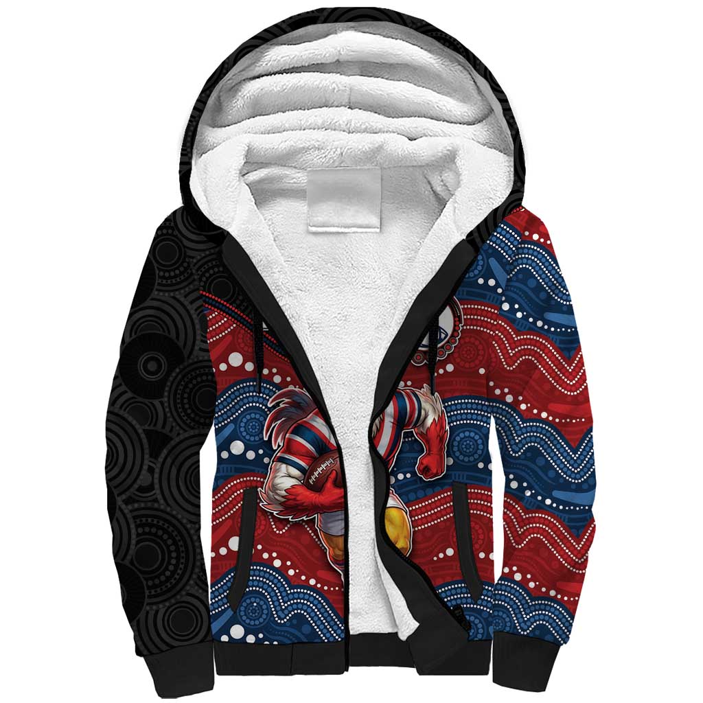 Custom Roosters Sherpa Hoodie Chicken Mascot With Aboriginal Indigenous