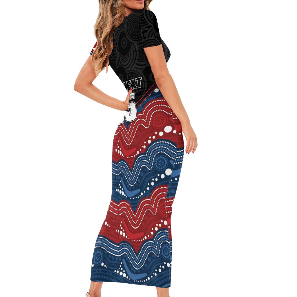 Custom Roosters Short Sleeve Bodycon Dress Chicken Mascot With Aboriginal Indigenous