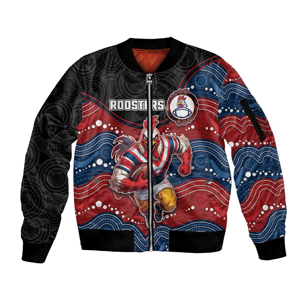 Custom Roosters Sleeve Zip Bomber Jacket Chicken Mascot With Aboriginal Indigenous