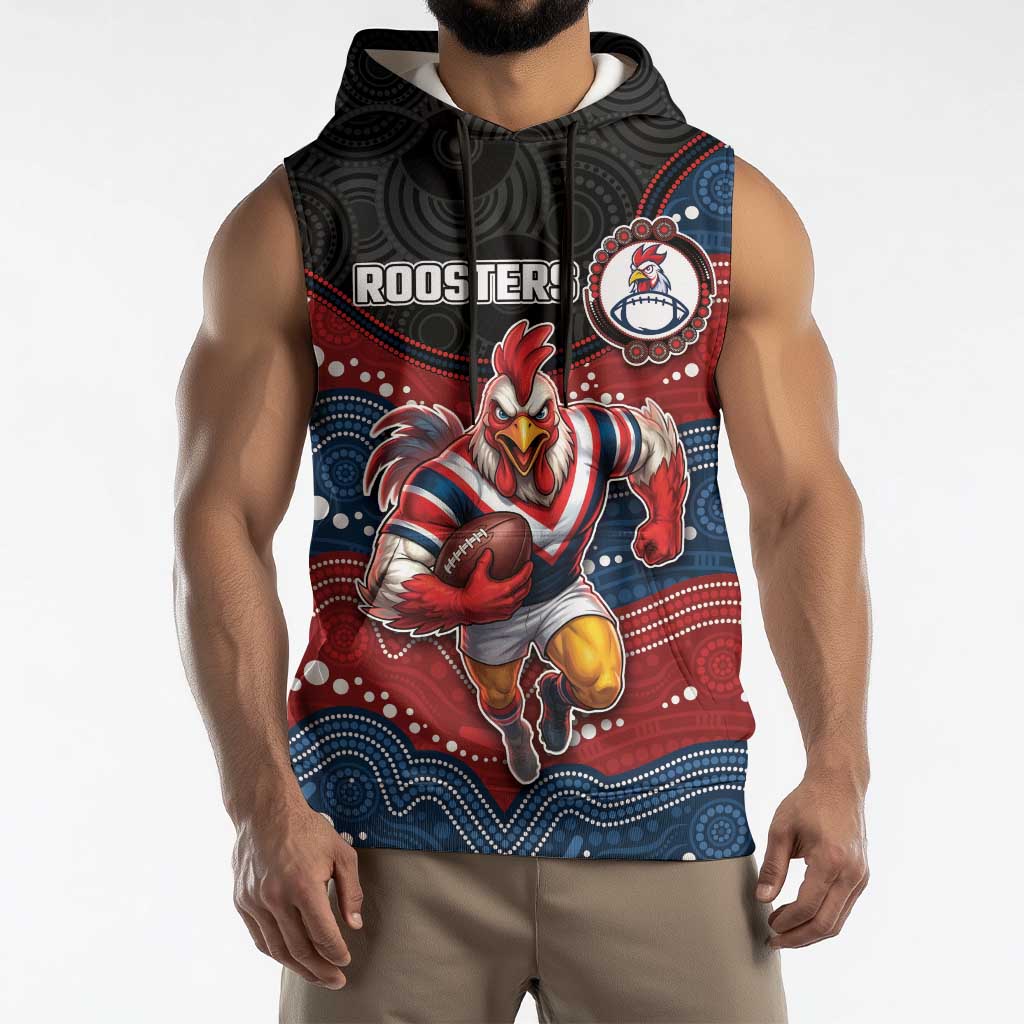 Custom Roosters Sleeveless Hoodie Chicken Mascot With Aboriginal Indigenous