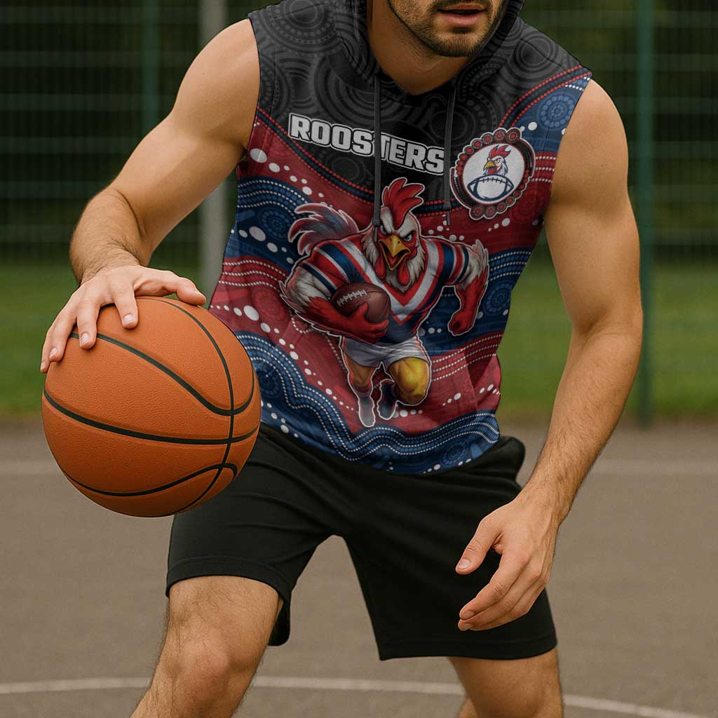 Custom Roosters Sleeveless Hoodie Chicken Mascot With Aboriginal Indigenous