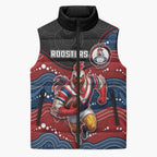 Custom Roosters Sleeveless Puffer Jacket Chicken Mascot With Aboriginal Indigenous