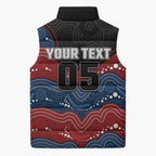 Custom Roosters Sleeveless Puffer Jacket Chicken Mascot With Aboriginal Indigenous