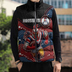 Custom Roosters Sleeveless Puffer Jacket Chicken Mascot With Aboriginal Indigenous